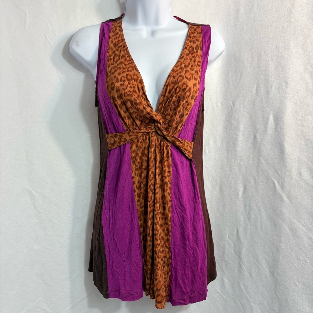 Y2K Tristan & Souchi Leopard Colorblock Top NWT Neiman Marcus Large